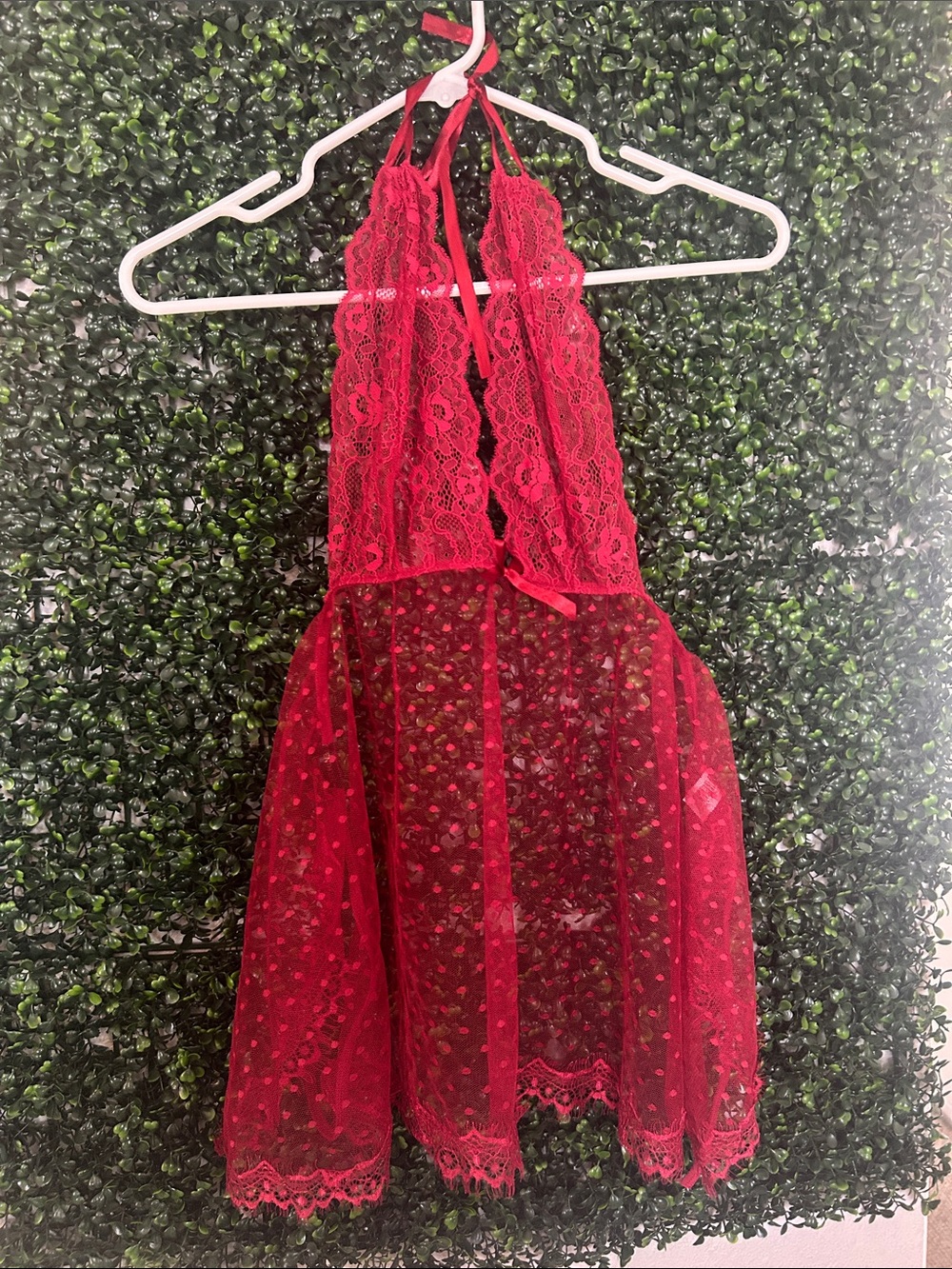 Y2K Red Lace Halter Kids Dress - Elegant Sheer Design